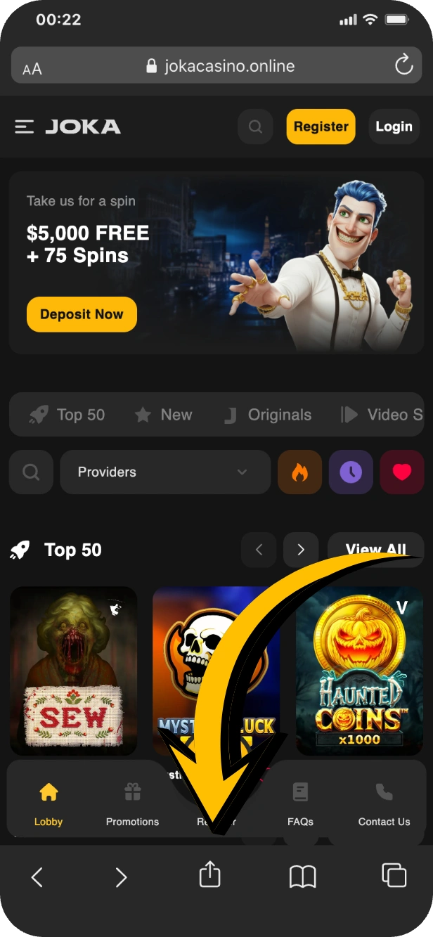 Tap Share Button - JokaRoom Casino
